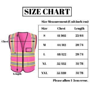 evershare Pink Safety Vest Reflective High Visibility with 5 Pockets and Zipper Class 2 for Men and Women Unisex Fluorescent Construction Security Volunteer Outdoor Traffic Workwear