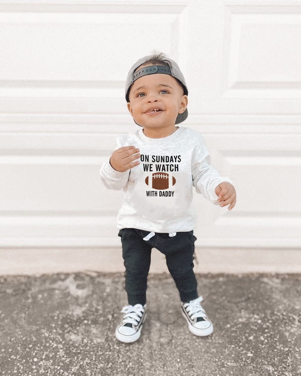 Lamuusaa Toddler Kid Baby Girl Boy On Sunday We Watch Football with Mommy/Daddy Sweatshirt Oversized Sweater Fall Clothes (Football with Daddy, 2-3 Years)