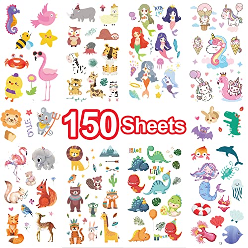 Metker Tattoos for Kids - 150 Sheets(1700 Mixed Styles Patterns) | Temporary Tattoos Stickers for Girls and Boys | Goody Bag Favor for Parties | Non-toxic、Skin-Safe*、Cosmetic-Grade