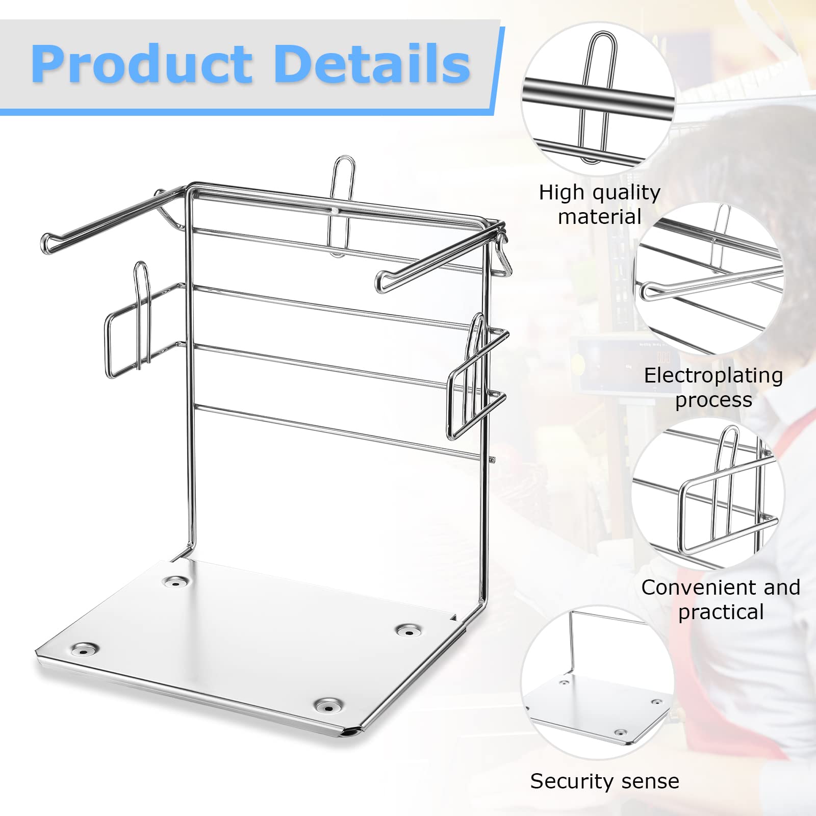 2 Pack Plastic Grocery Bag Holder Fits 11½" W x 6.5" D x 21" H Bag Unit Measures 12" W x 12" l x 16" H Chrome T Shirt Bag Rack with Metal Base for Restaurant, Business, Office, Home, Kitchen, Garage