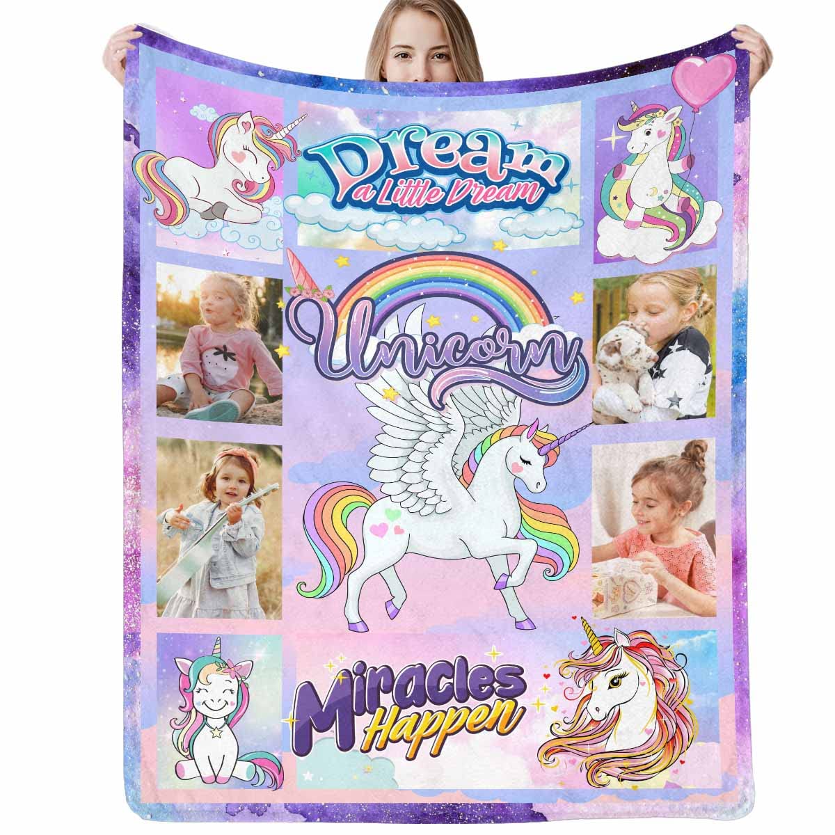 D-Story Custom Blanket with Photo for Girls - Personalized Blankets for Kids Toddler Adult - Customized Throw Blanket for Baby Adult Baby Blanket