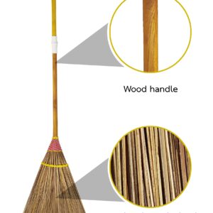 Garden Broom, 61 Inch, Natural Coconut Leaf Broom,Outdoor Brooms, Sweep Snow and Wet Leaves Multi-Surfaces Sturdy Outdoor Coconut Leaf Broom Bamboo Stick Handle Durable Broom Asian Heavy Duty Broom