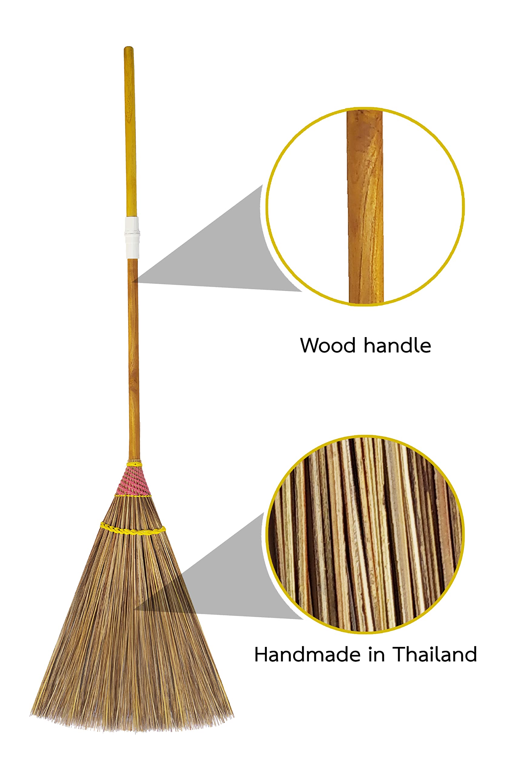 Garden Broom, 61 Inch, Natural Coconut Leaf Broom,Outdoor Brooms, Sweep Snow and Wet Leaves Multi-Surfaces Sturdy Outdoor Coconut Leaf Broom Bamboo Stick Handle Durable Broom Asian Heavy Duty Broom