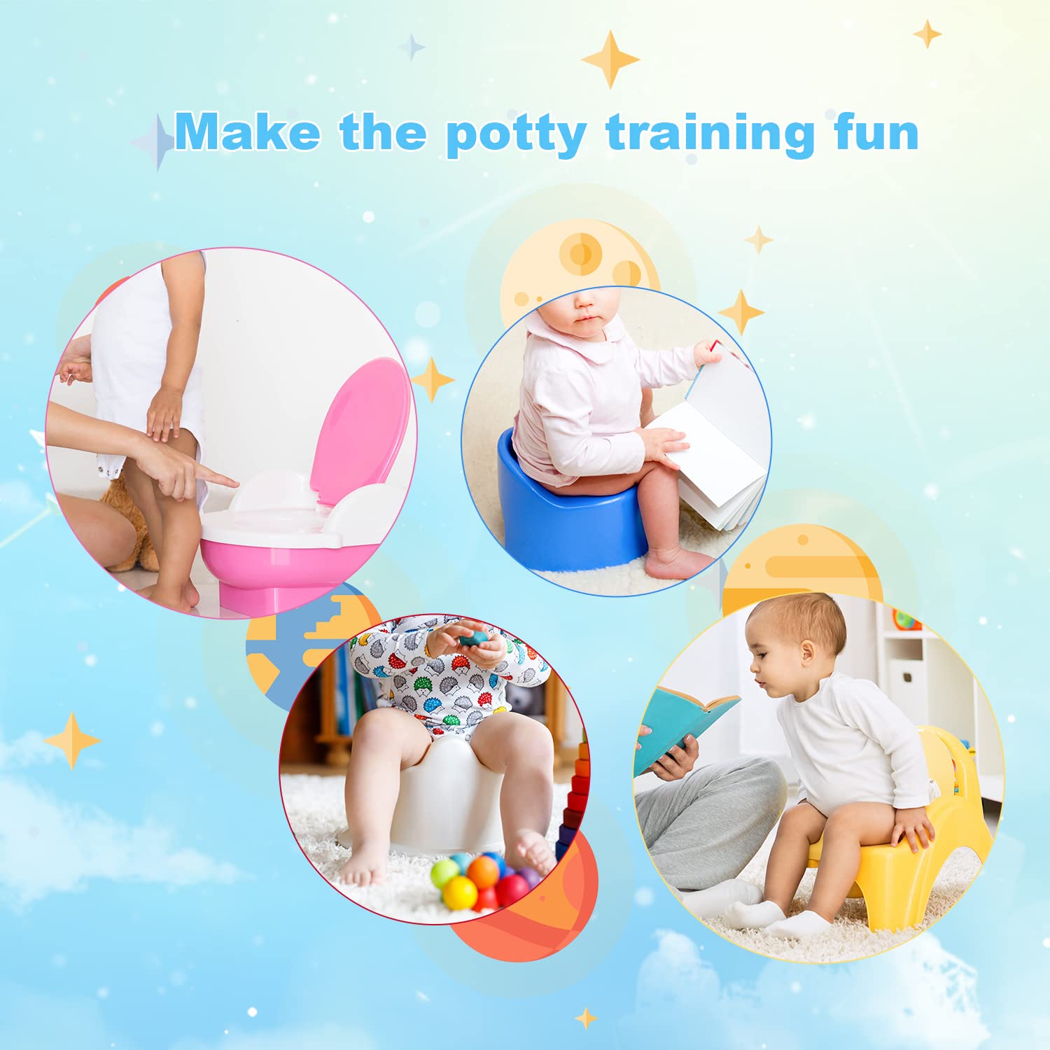 10pcs Potty Training Stickers Reusable Fun Potty Training Toilet Seat Color Changing Pee Stickers for Boys and Girls Potty Targets Stickers with 10 Different Patterns- Dinosaur, Car, Plane