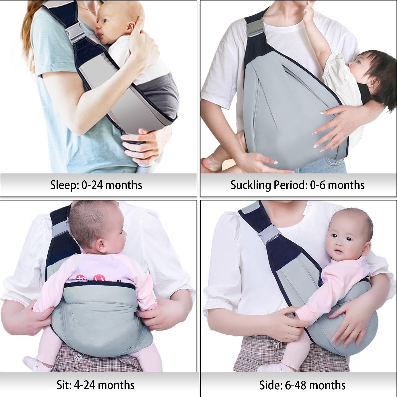 Baby Sling Carrier, Adjustable Baby Holder Carrier, Baby Half Wrapped Sling Hip Carrier, One Shoulder Labor-Saving, Cloth Fabric Lightweight Baby Carrier for Newborn to Toddler Up to 45 lbs (Grey)