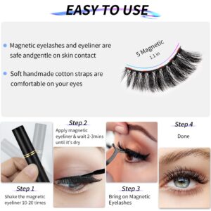 3D Natural Magnetic Eyelashes with Eyeliner Kit, Lightweight Lashes Natural Look, 12 Pairs False Lashes Kit, No Glue Needed Reusable Easy to Use (12 Pair)