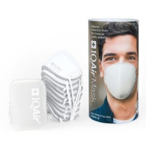 IQAir White KN95 Face Masks For Adults - Protects Against PM2.5, PM1, PM10, & Ultrafine Particles - HEPA Filter - Soft Seal Fit - Breathable Dome Design - Adjustable Earloops - German Made - 12 Pack