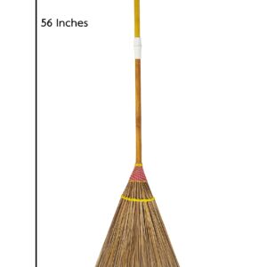 Garden Broom, 61 Inch, Natural Coconut Leaf Broom,Outdoor Brooms, Sweep Snow and Wet Leaves Multi-Surfaces Sturdy Outdoor Coconut Leaf Broom Bamboo Stick Handle Durable Broom Asian Heavy Duty Broom