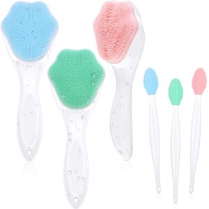 3 pieces silicone face scrubber, exfoliating brush, handheld silicone facial cleansing brush with 3 pcs double sided lip scrub brush face cleansing brush tools for face skincare(fresh)