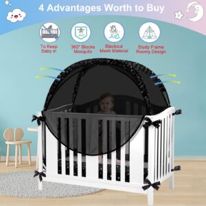 Safety Crib Net to Keep Baby in Black Pop up Crib Cover to Keep Baby from Climbing Out Blackout Crib Cover Mosquitero Net for Baby Travel Easy