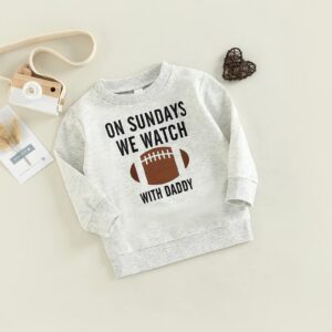 Lamuusaa Toddler Kid Baby Girl Boy On Sunday We Watch Football with Mommy/Daddy Sweatshirt Oversized Sweater Fall Clothes (Football with Daddy, 2-3 Years)