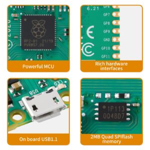 2Pcs Raspberry Pi Pico Development Board, Raspberry Pi RP2040 Dual-core ARM Cortex M0+ Processor, Running Up to 133 MHz, Support C/C++/Python, 2MB Quad SPI Flash Integrated with SPI/I2C/UART Interface