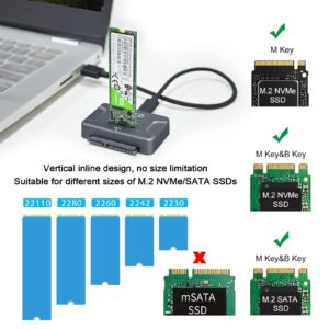 AOKO NVMe to USB 3.2(10Gbps) SSD Reader Docking Station – Portable M.2 SSD to USB Adapter External NVMe SSD Enclosure for M.2 PCIe NVMe and M.2 SATA SSD, Compatible with 2.5'' SATA Dirve