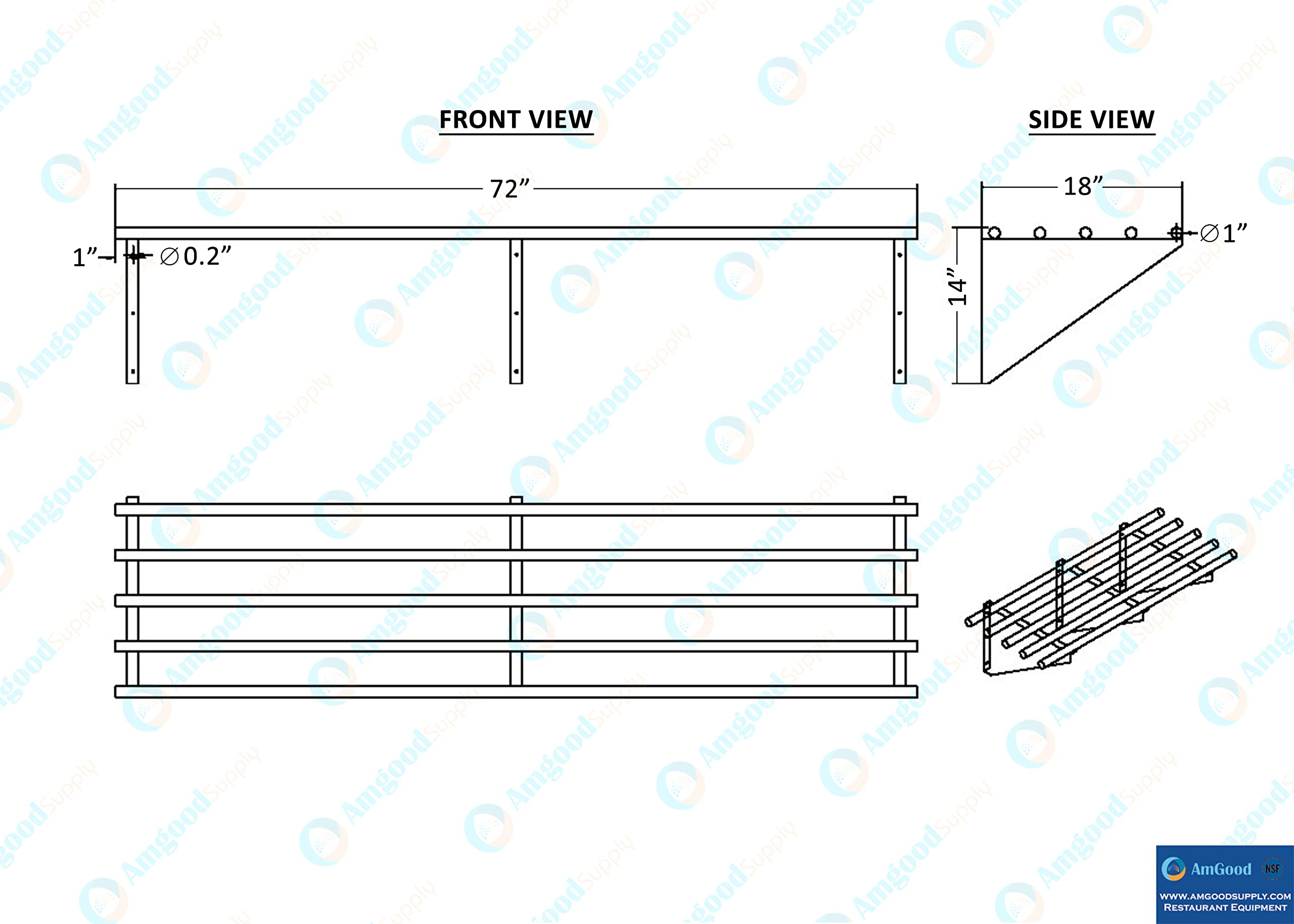 AmGood 72" Long X 18" Deep Stainless Steel Tubular Wall Shelf | NSF Certified | Appliance & Equipment Metal Shelving | Kitchen, Restaurant, Garage, Laundry, Utility Room