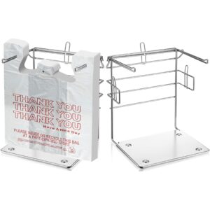 2 Pack Plastic Grocery Bag Holder Fits 11½" W x 6.5" D x 21" H Bag Unit Measures 12" W x 12" l x 16" H Chrome T Shirt Bag Rack with Metal Base for Restaurant, Business, Office, Home, Kitchen, Garage