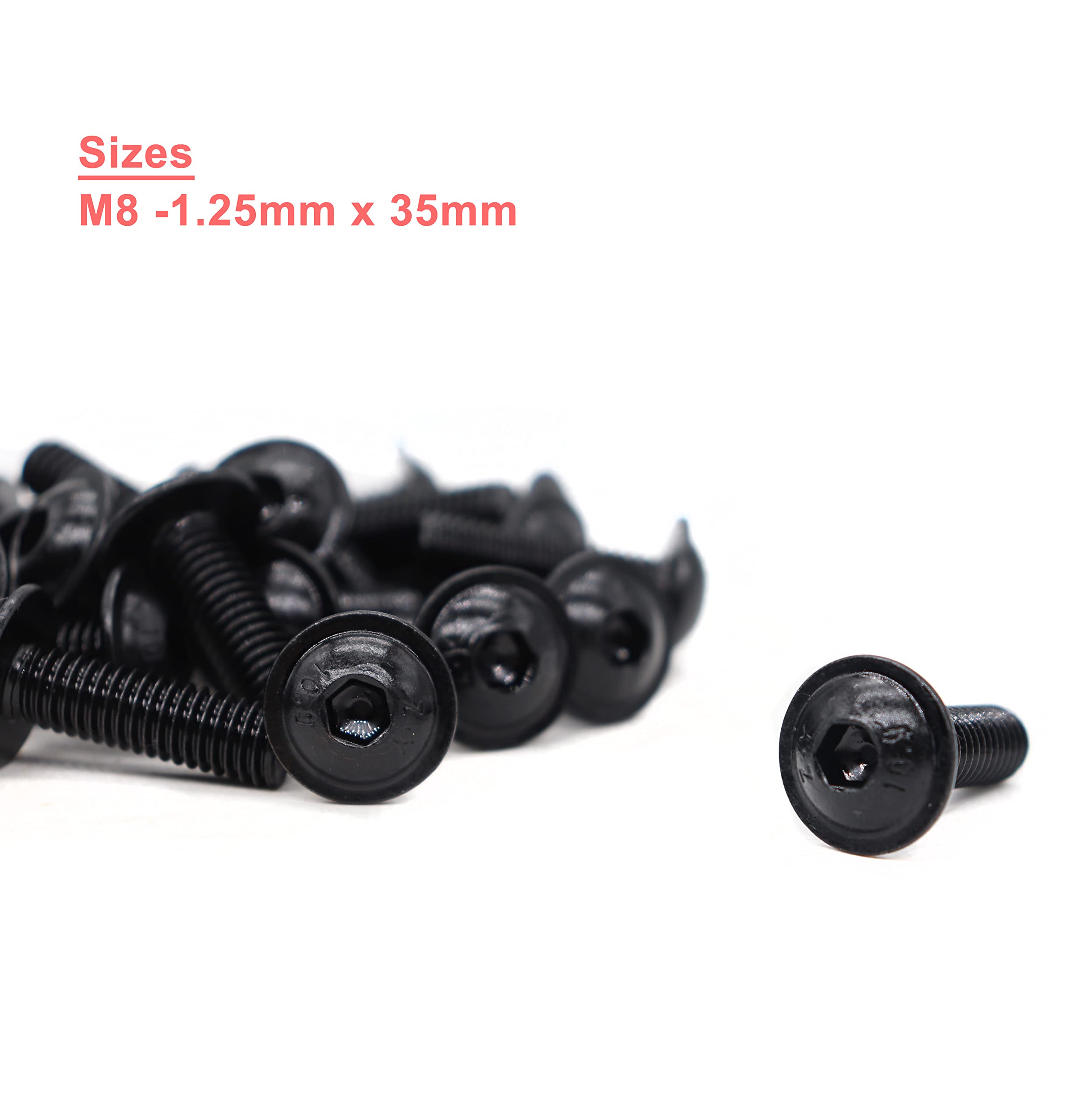 10pcs M8-1.25 x 35mm Flanged Button Head Socket Cap Screw Bolts, Allen Socket Drive, Black Oxide Finish, Carbon Steel 10.9 Grade,DIN7380