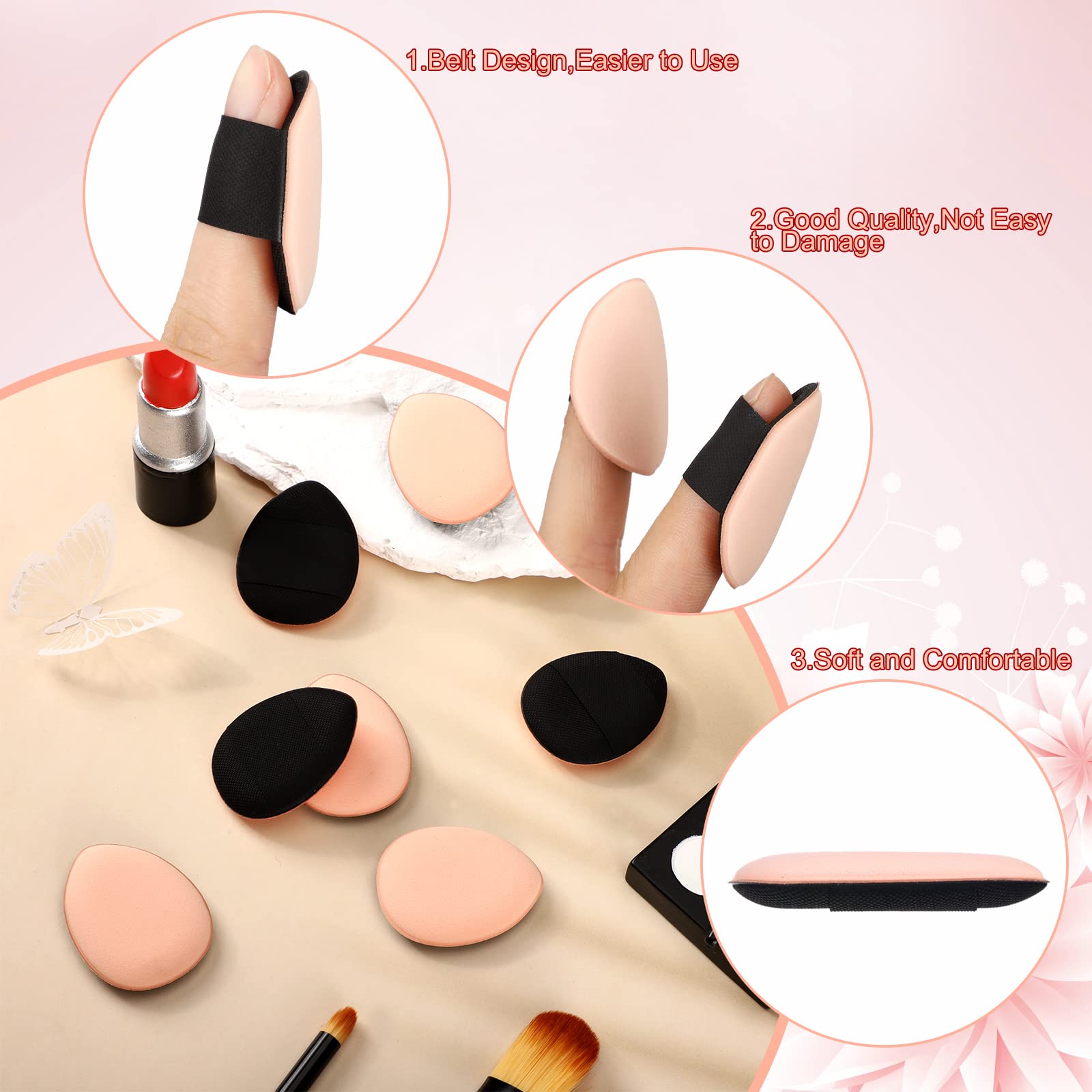 48 Pcs Powder Puff Mini Makeup Sponges Finger Size Face Powder Puff with Strap Water Drop Shaped Makeup Puff for Contouring Foundation Concealer Repair Cream Wet Dry Makeup Tool (Black)