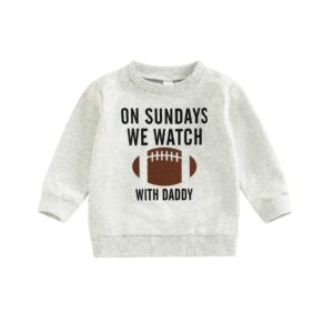 lamuusaa toddler kid baby girl boy on sunday we watch football with mommy/daddy sweatshirt oversized sweater fall clothes (football with daddy, 2-3 years)