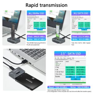 AOKO NVMe to USB 3.2(10Gbps) SSD Reader Docking Station – Portable M.2 SSD to USB Adapter External NVMe SSD Enclosure for M.2 PCIe NVMe and M.2 SATA SSD, Compatible with 2.5'' SATA Dirve