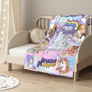 D-Story Custom Blanket with Photo for Girls - Personalized Blankets for Kids Toddler Adult - Customized Throw Blanket for Baby Adult Baby Blanket