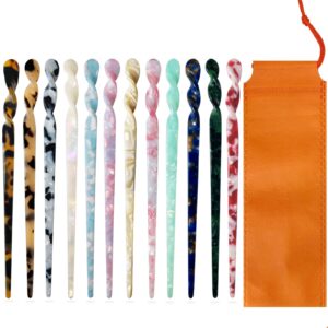 12 pieces acetate hair sticks tortoise shell hairpin leopard shell hair pins chinese hair sticks for buns hair styling accessories hair chopsticks for women girls,12 style not repeating pattern