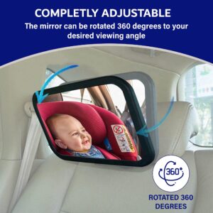 Baby Car Mirror, Safety Car Seat Mirror for Rear Facing Infant with Wide Crystal Clear View, Shatterproof, Fully Assembled, Crash Tested and Certified