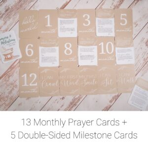 Prayer & Milestone Cards for Baby's First Year, Monthly Baby Milestone Cards, Unique First Time Mom Gift, Religious Baby Shower Gifts, Gender Neutral Baby Keepsake (Classic Neutral)