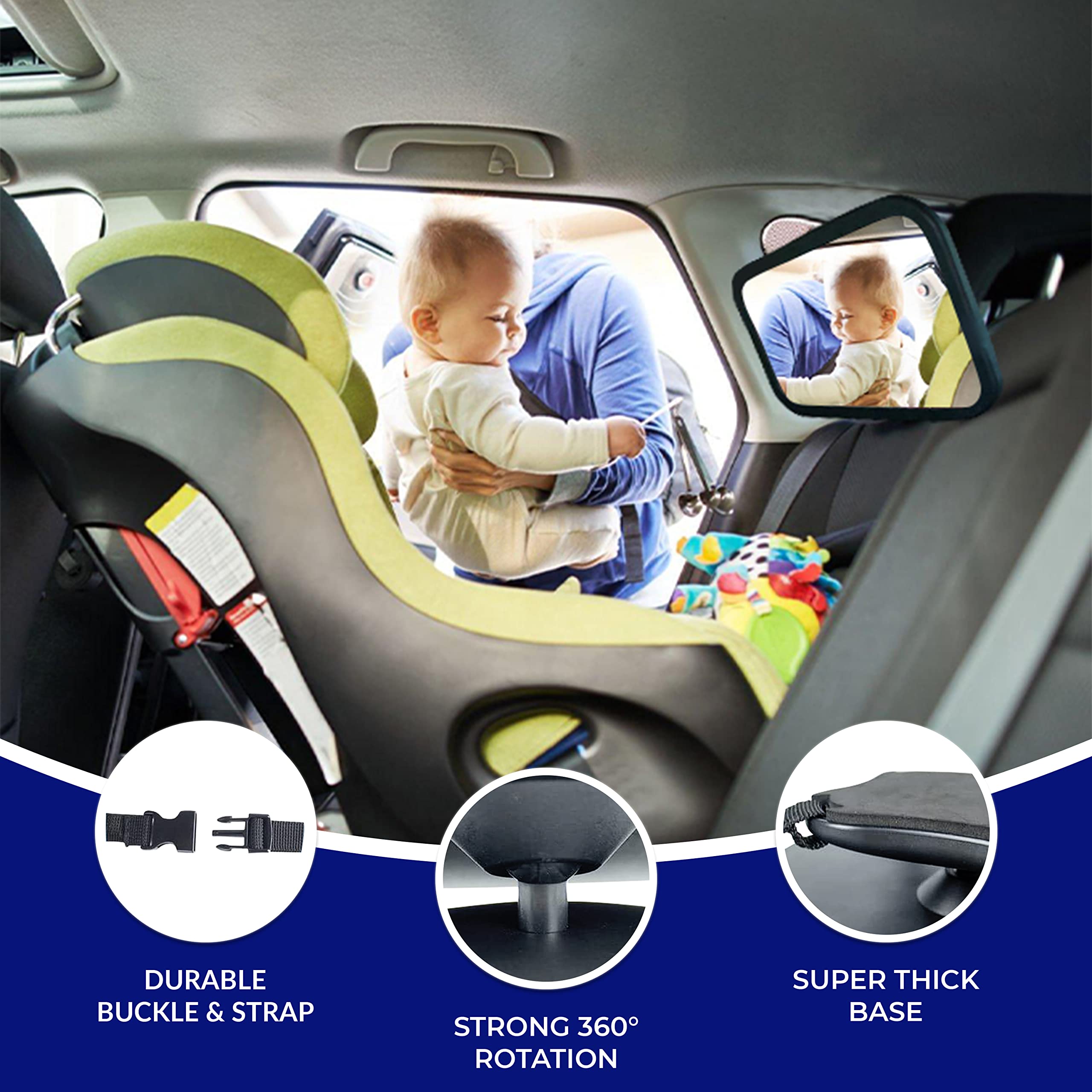 Baby Car Mirror, Safety Car Seat Mirror for Rear Facing Infant with Wide Crystal Clear View, Shatterproof, Fully Assembled, Crash Tested and Certified