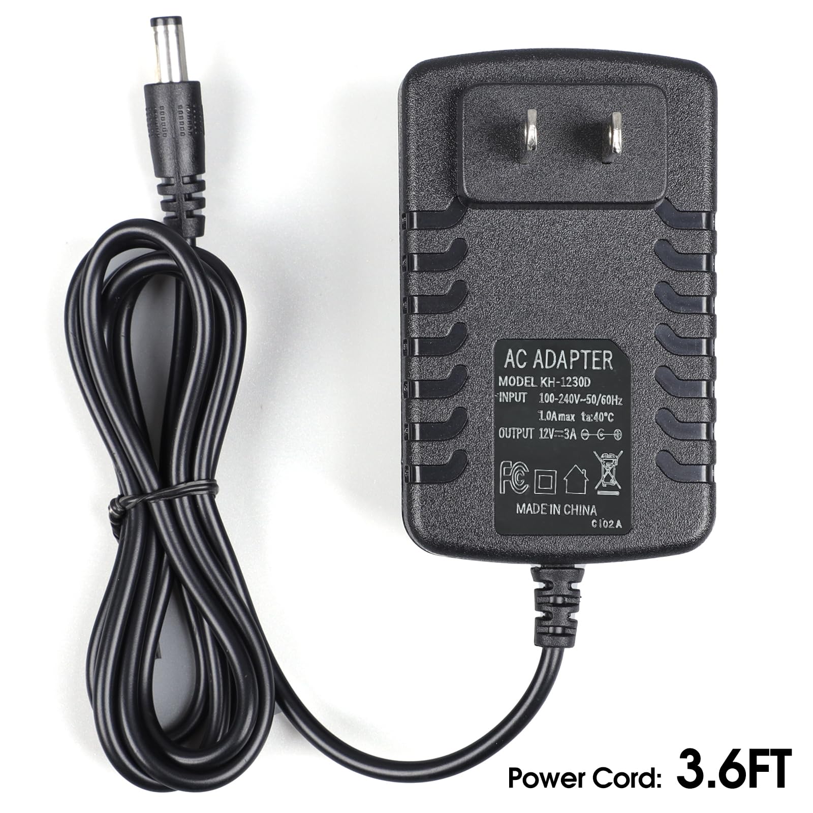 AC Adapter 12V 3A Power Supply 36W, AC 100-240V to DC 12 Volt Wall Mounted Power Adapter for CT CAPETRONIX LED Grow Lights, 36W LED Strip Lights/Projector/Printers/Monitor/WiFi Router (3.6Ft Cord)