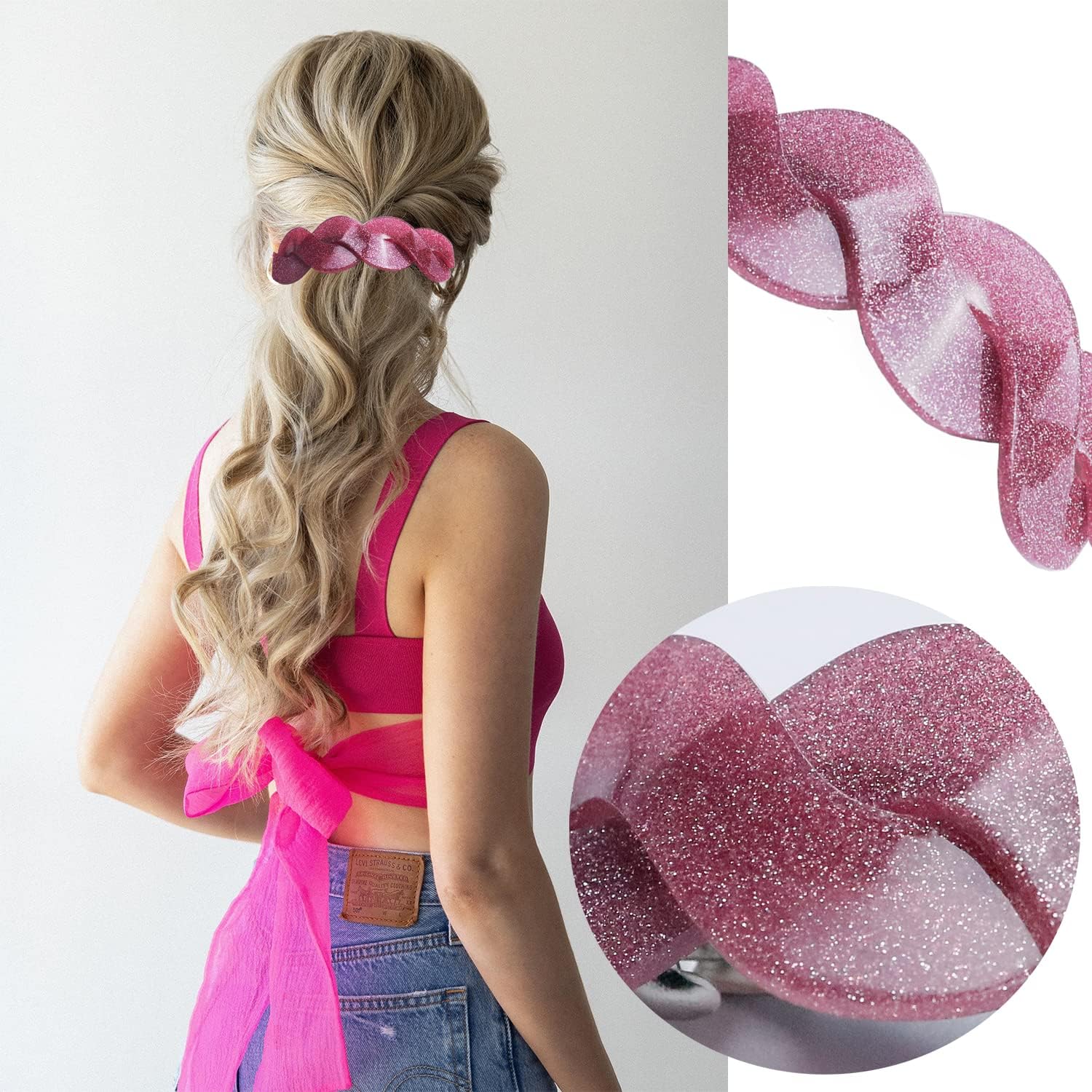 3 Pieces Large Barrettes for Women, Interweave Wider Hair Clips Hair Accessories for Thick Curly Fine Updo Hair (Glitter)