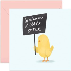 old english co. welcome little one chick card - fun cute new baby greetings for parents | for baby boy or baby girl | blank inside & envelope included