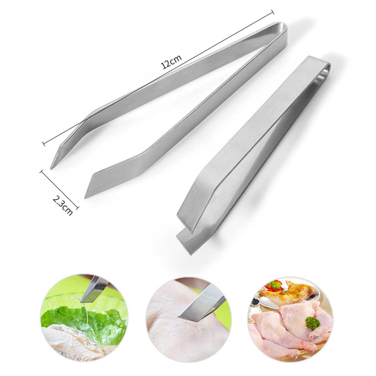 3 Pcs Fish Bone Tweezer Food Tweezers for Hair Removing Stainless Steel Tweezer Fish Bone Clip for Restaurant Slant Tweezer for Bone Removing