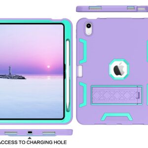 BENTOBEN for iPad 10th Generation Case,10.9 inch 2022 iPad Case, iPad 10 Case, Slim Fit Kickstand Shockproof Rugged Protection Soft Silicone Bumper Drop Protective Girls Boys Kids Cover, Purple/Mint