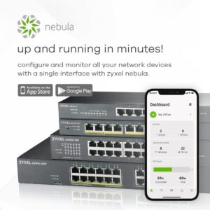 ZYXEL 24 Port PoE Switch Gigabit Ethernet Smart (GS1915-24EP) - Managed, with 12x PoE+ @ 130W, Optional Nebula Cloud, Rackmount, Limited Lifetime Protection