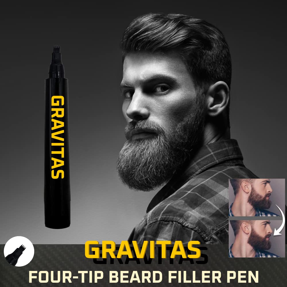 GRAVITAS 4-tip Beard Filler Pen for Men (Dark Brown)