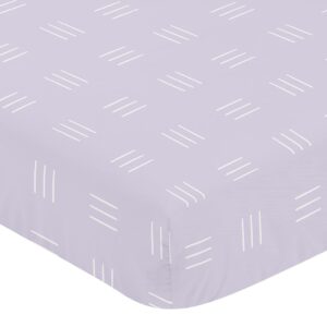 Sweet Jojo Designs Lavender Purple Boho Mudcloth Girl Fitted Crib Sheet Baby or Toddler Bed Nursery - Light Lilac and White Bohemian Woodland Tribal Southwest Mud Cloth Hatch Triple Line Shabby Chic