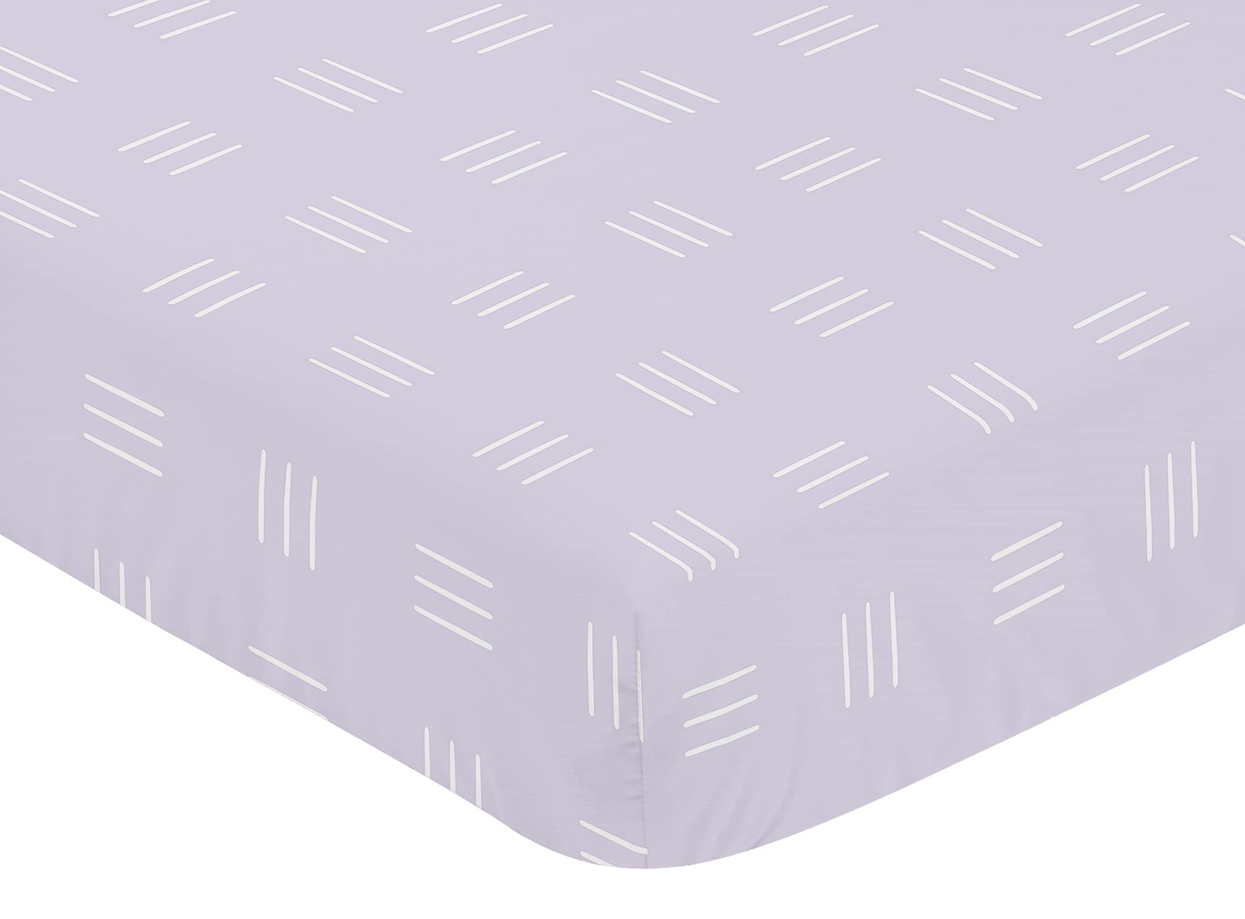 Sweet Jojo Designs Lavender Purple Boho Mudcloth Girl Fitted Crib Sheet Baby or Toddler Bed Nursery - Light Lilac and White Bohemian Woodland Tribal Southwest Mud Cloth Hatch Triple Line Shabby Chic