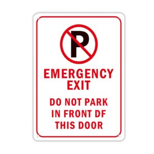 emergency exit do not park in front of this door aluminum sign durable warning wall tin sign weather resistant uv protected rust free aluminum metal wall sign decoration for home gate 14x10in