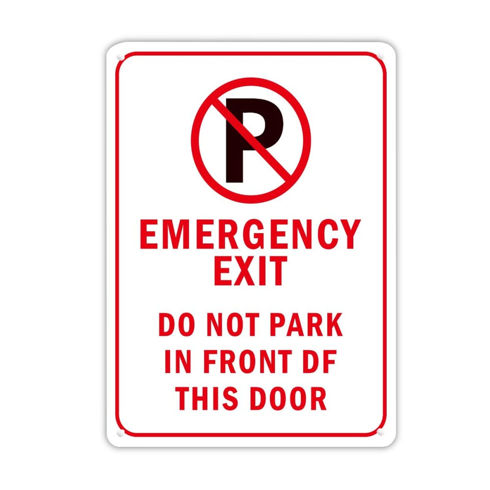 Emergency Exit Do Not Park in Front of This Door Aluminum Sign Durable Warning Wall Tin Sign Weather Resistant UV Protected Rust Free Aluminum Metal Wall Sign Decoration For Home Gate 14x10in