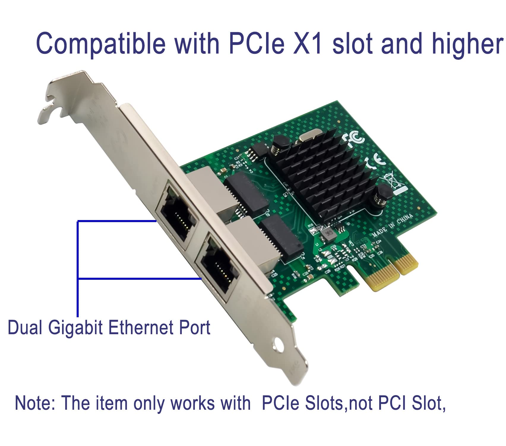 Dual-Port PCIe Gigabit Ethernet Server Adapter with NetXtreme BCM5720-2P Chipset PCI Express 1000M Network LAN Card for Windows Sever Linux Ubuntu VMware