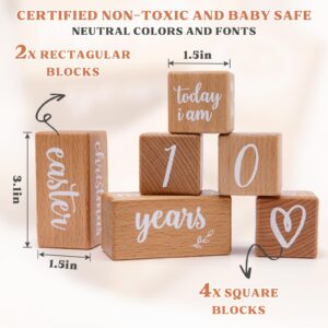 Monthly Baby Milestone Blocks Set of 6 Baby Age Blocks for Monthly Milestone Baby Age Milestone Signs Wooden Baby Photo Props Set Perfect for Baby Shower and Keepsake (Gift Set 6 PCS)