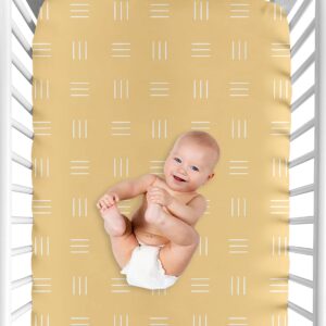 Sweet Jojo Designs Yellow Boho Mudcloth Boy or Girl Fitted Crib Sheet Baby Toddler Bed Nursery - Mustard Orange and White Bohemian Woodland Tribal Southwest Mud Cloth Hatch Gender Neutral Triple Line