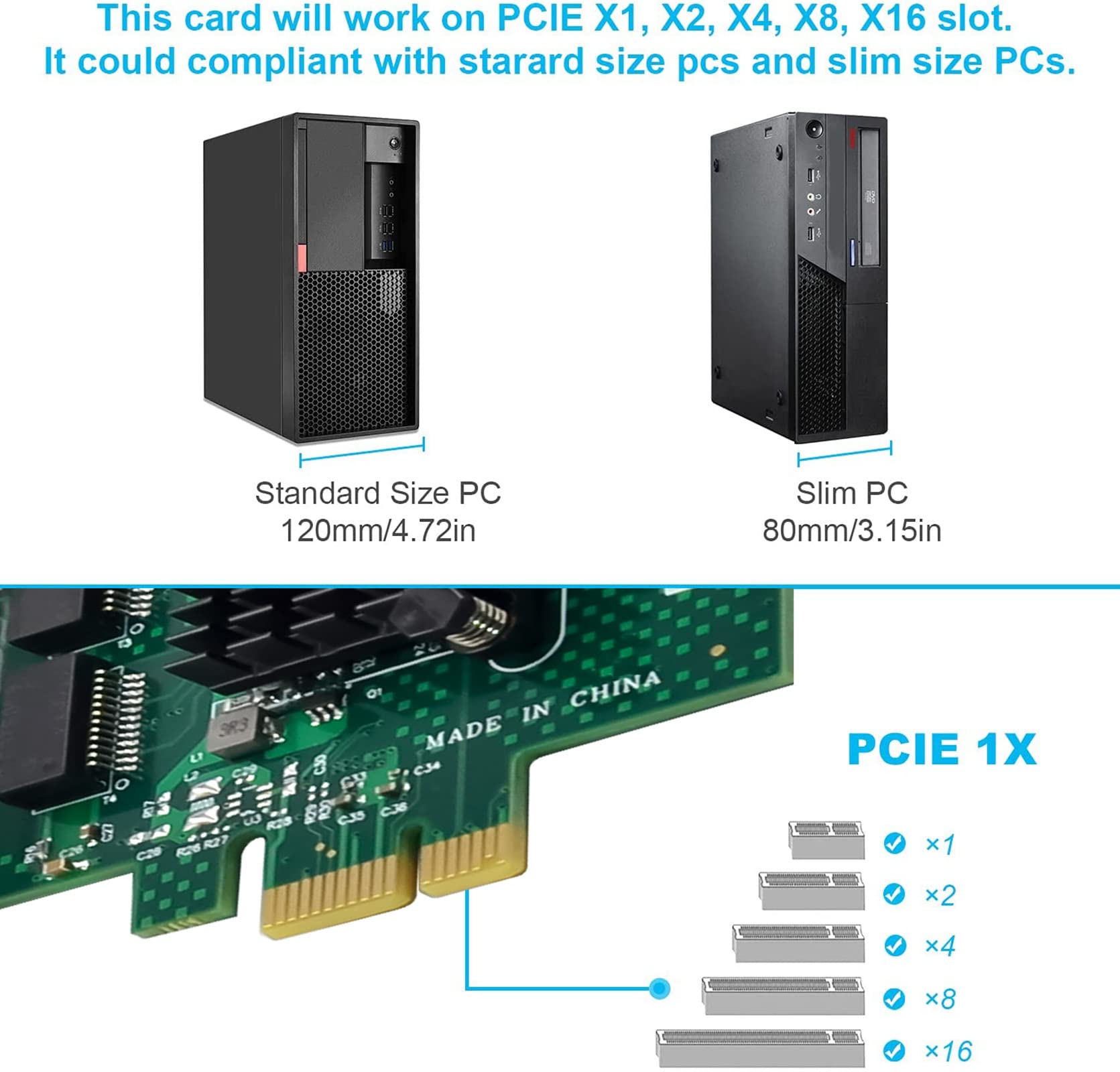 Dual-Port PCIe Gigabit Ethernet Server Adapter with NetXtreme BCM5720-2P Chipset PCI Express 1000M Network LAN Card for Windows Sever Linux Ubuntu VMware