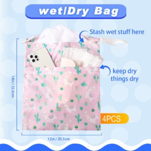 Frienda 4 Pieces Wet Dry Bag for Baby Waterproof Reusable Washable Diaper Bag Sealed with Handle for Travel, Beach, Swimsuit, Diapers, Dirty Gym Clothes and Toiletries (Mermaid)