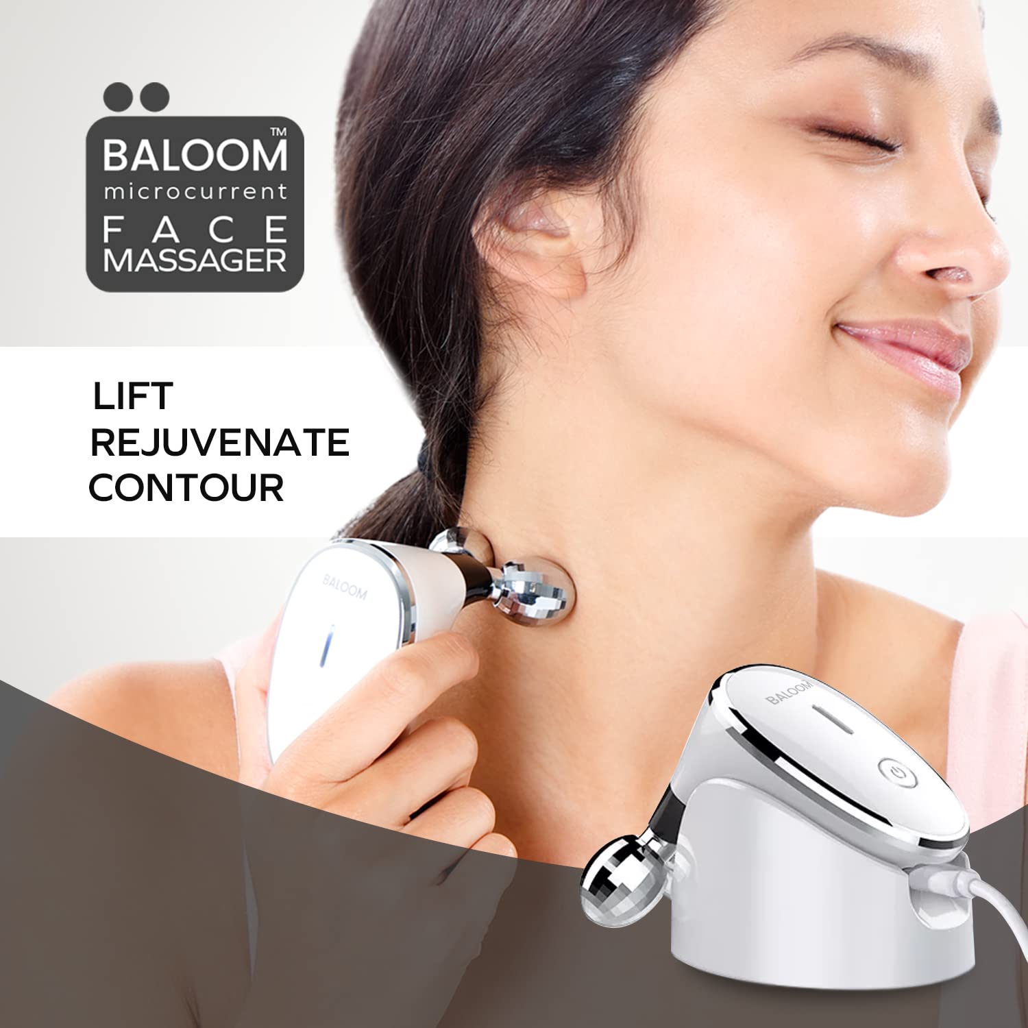 Baloom Microcurrent Facial Massager, Facial Roller - Skin Tightening Care for Women and Men - Face Wrinkle Removal, Anti Aging, Skin Rejuvenation, Lift, Acne Spot Treatment - 10 Minutes A Day.