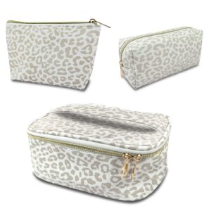 Deokke 3Pcs Makeup Bag,Travel Makeup Bag,Makeup Bags for Women,Makeup Brush Bag,Large Capacity PU Cosmetic Bag,Waterproof and Durable-Grey White Leopard Cheetah Pattern