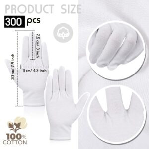 300 Pairs Moisturizing Gloves Overnight White Cotton Gloves Bulk Pack for Hands Eczema, Thin Inspection Glove Liners Soft Working Gloves for Men Women Art Handling Cleaning Jewelry Coin Collection