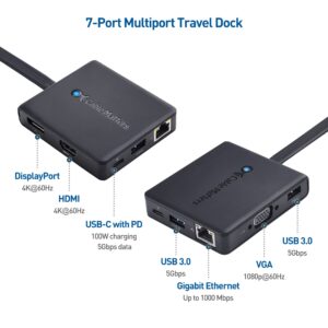 Cable Matters 7-in-1 USB C Hub with Triple Display (HDMI, DisplayPort, VGA), 2x USB 3.0, Gigabit Ethernet, 100W Charging - Thunderbolt 4 /USB 4 /USB4 Compatible with MacBook Pro, Dell XPS, Surface Pro