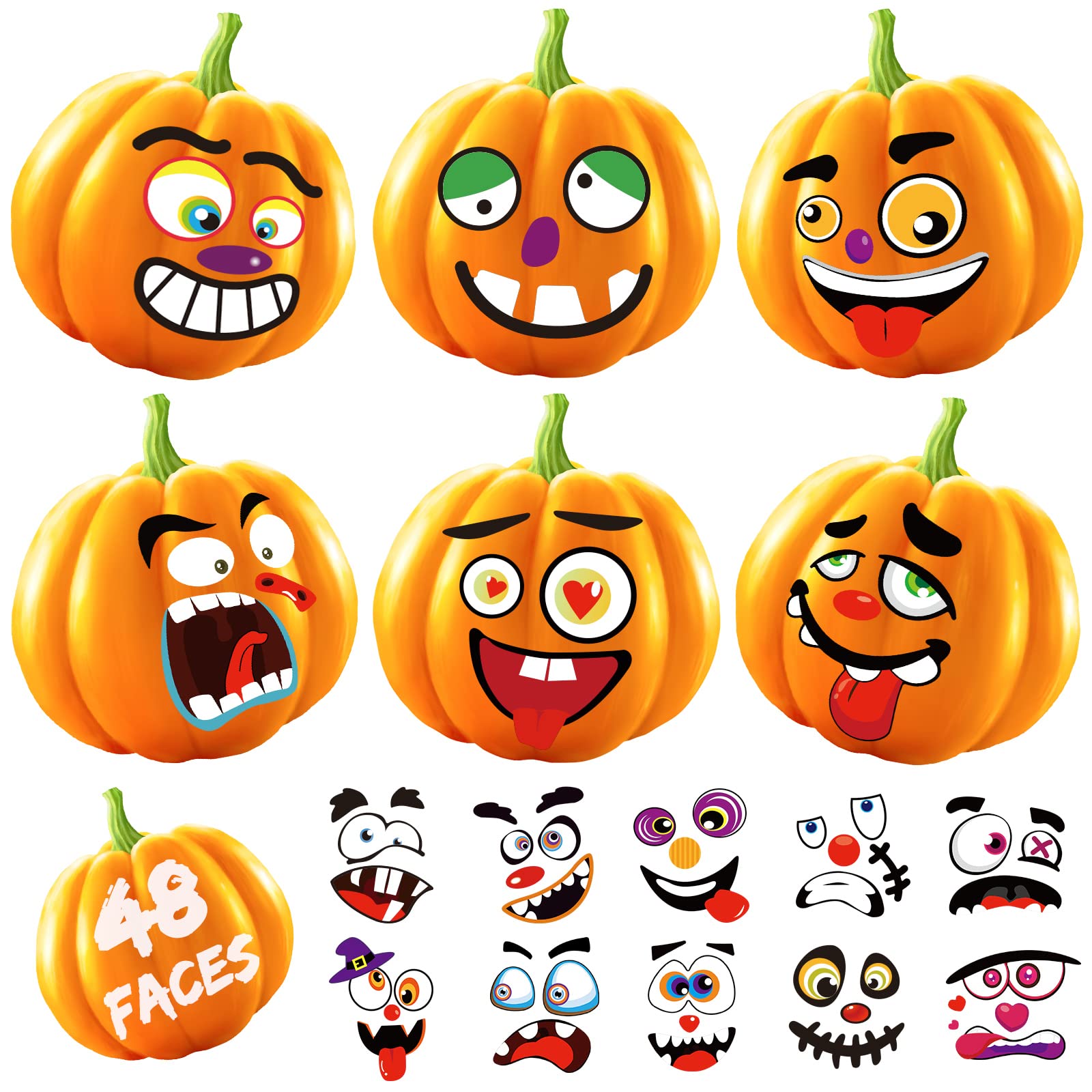 Pumpkin Decorating Kit for Kids 48 Different Pumpkin Faces Stickers Halloween Pumpkin Stickers Halloween Pumpkin Decor for Kids Make 48 Pumpkins