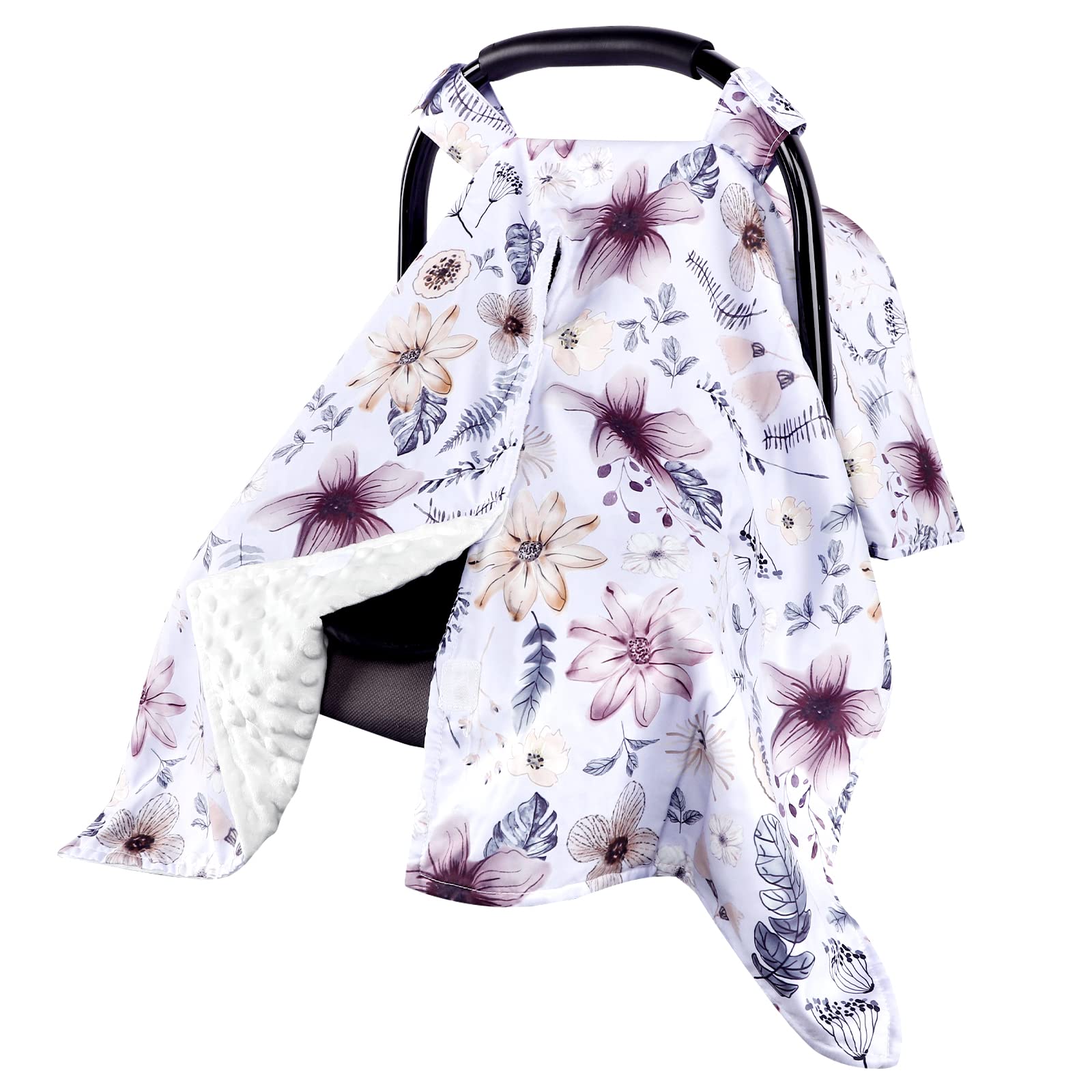 Jundetye Baby Car Seat Cover, Peekaboo Opening Winter Car Seat Canopy for Baby Girls Boys, Mom Nursing Breastfeeding Covers, Blanket for Infant, Purple Watercolor Flower